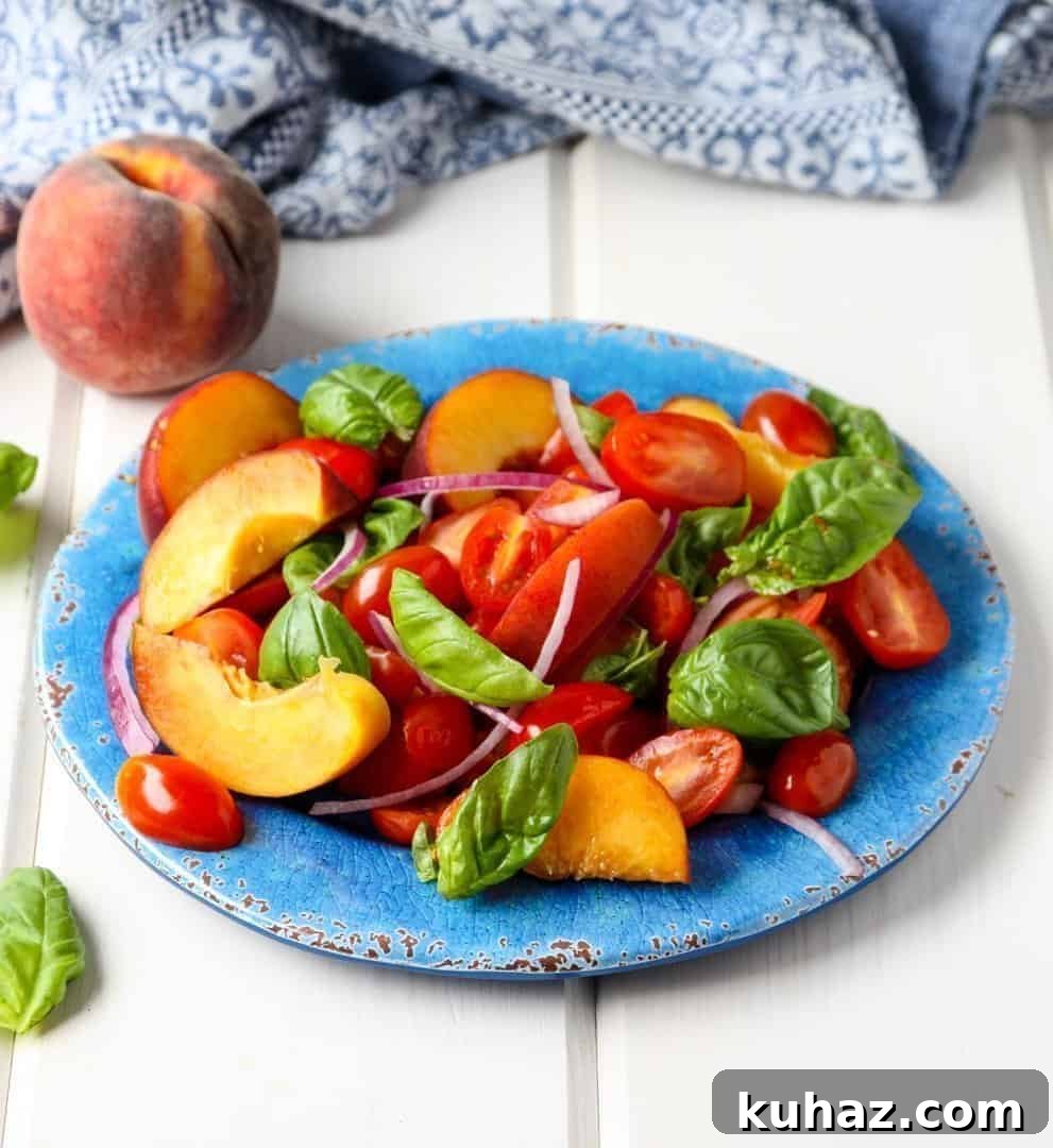 Summer Heirloom Tomato and Peach Salad with Basil Vinaigrette 4 Peach & Tomato Salad with Basil